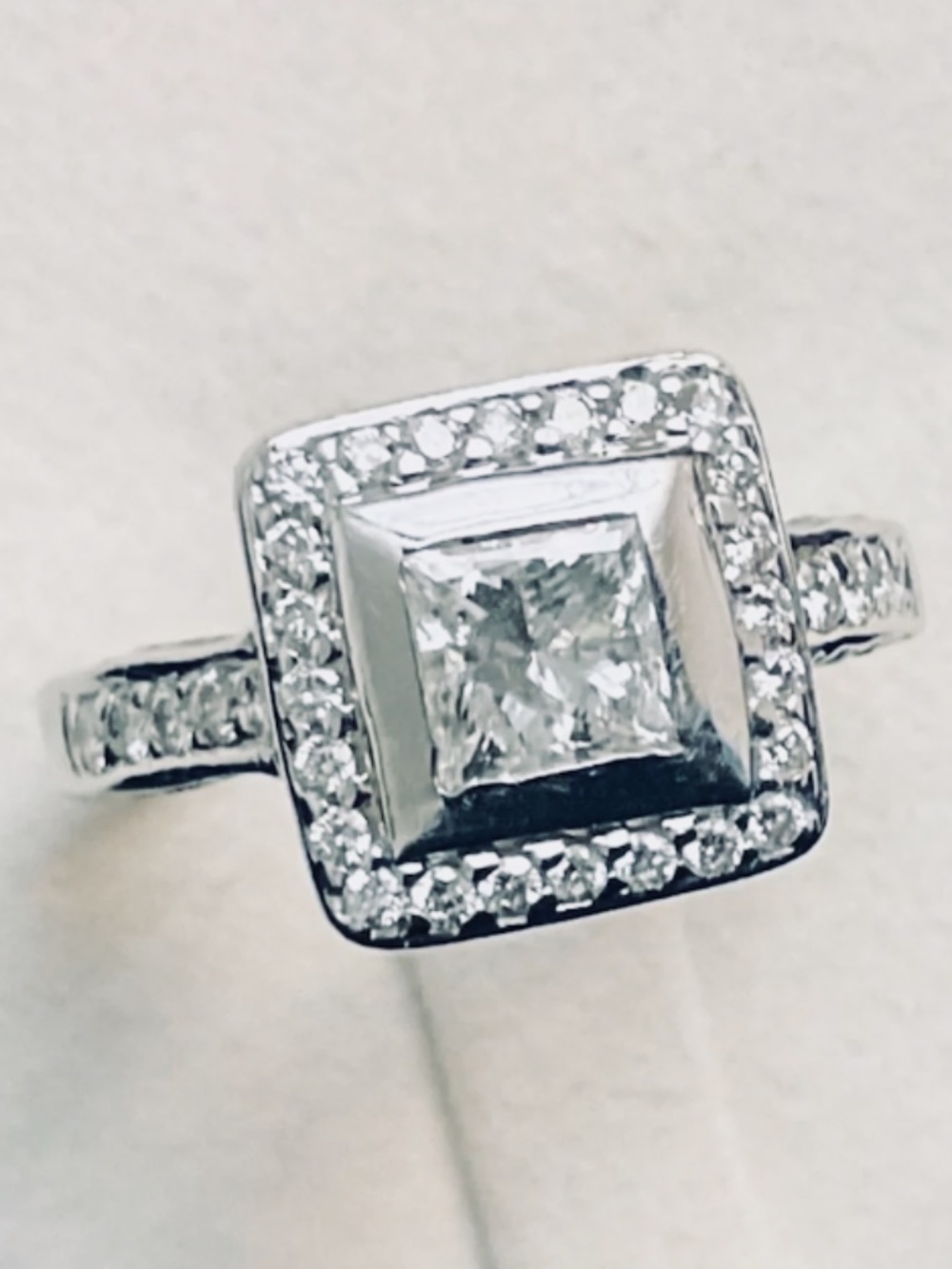 💎 14K White Gold Genuine Princess Cut Diamond Halo Ring 💎